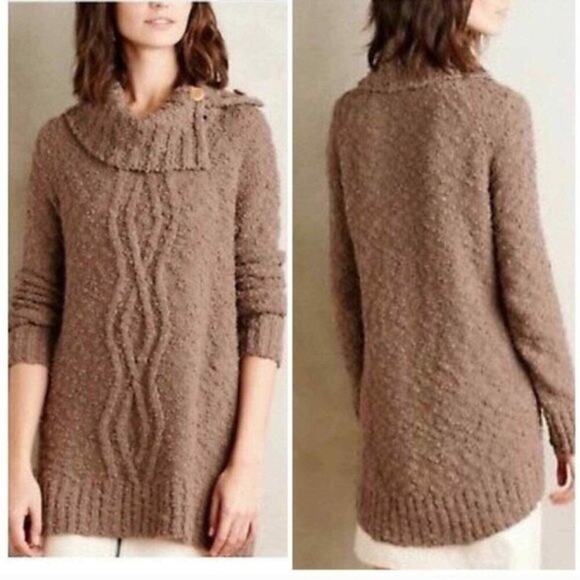 Anthropologie Moth Chunky Cable Knit Button Cowl Tunic Sweater Size Small - Picture 1 of 15